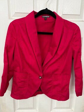 🛍️ Express Hot Pink Cotton Stretch One Button Blazer Jacket Size 12
